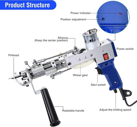 Tufting Gun, Cut Pile and Loop Pile (2 in 1) Electric Rug Gun Machine 
